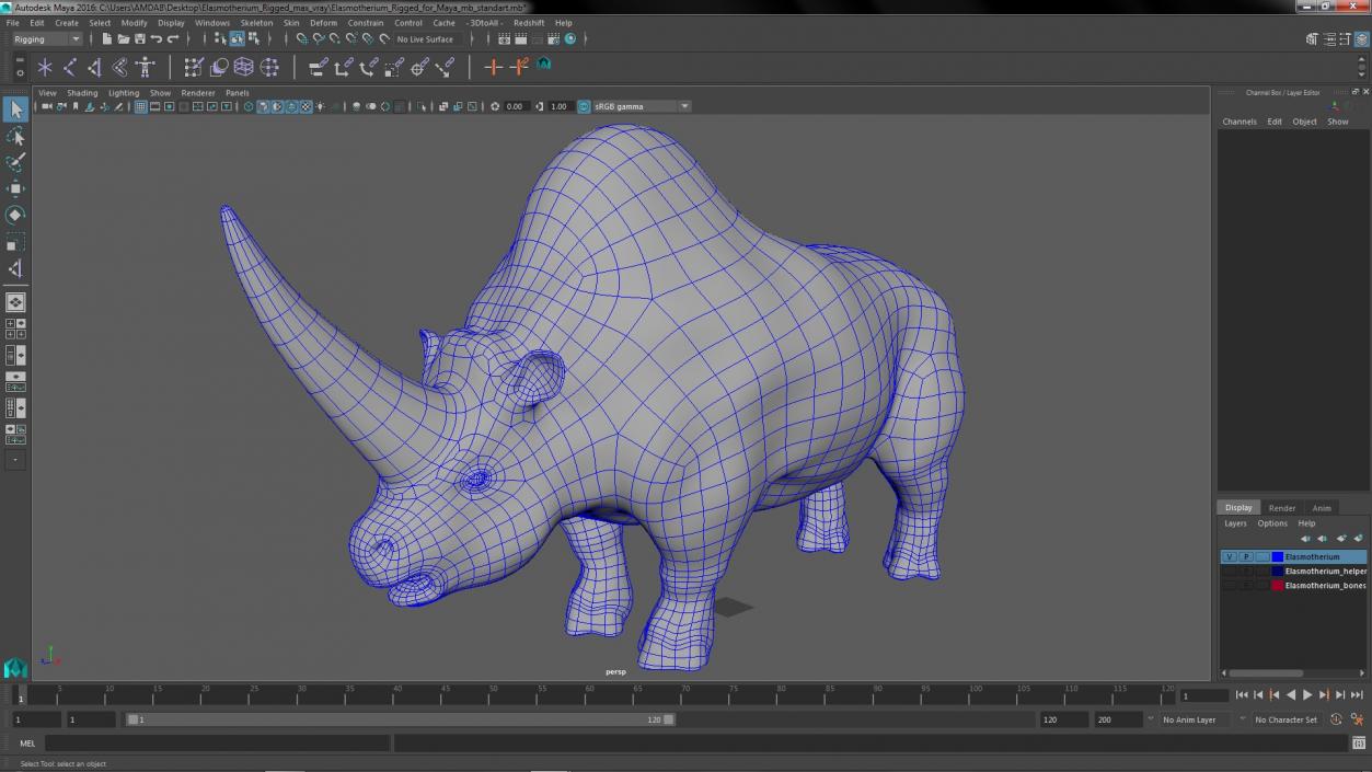 Elasmotherium Rigged for Maya 3D model