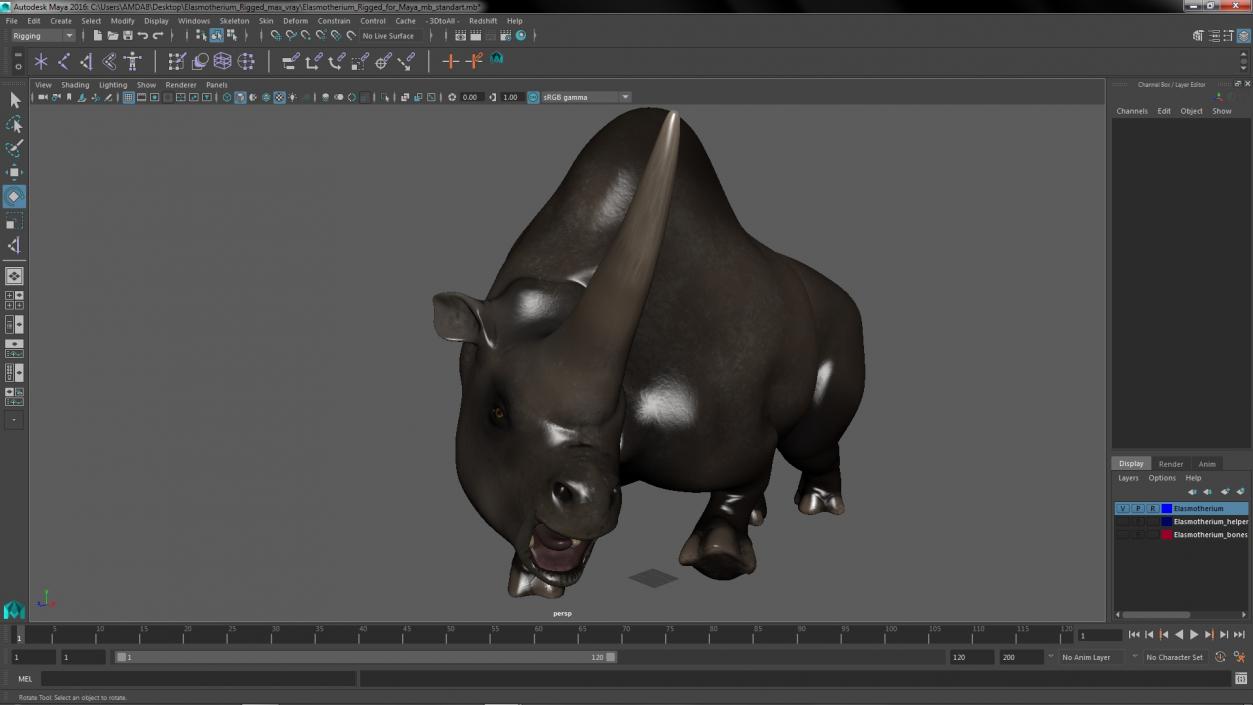 Elasmotherium Rigged for Maya 3D model