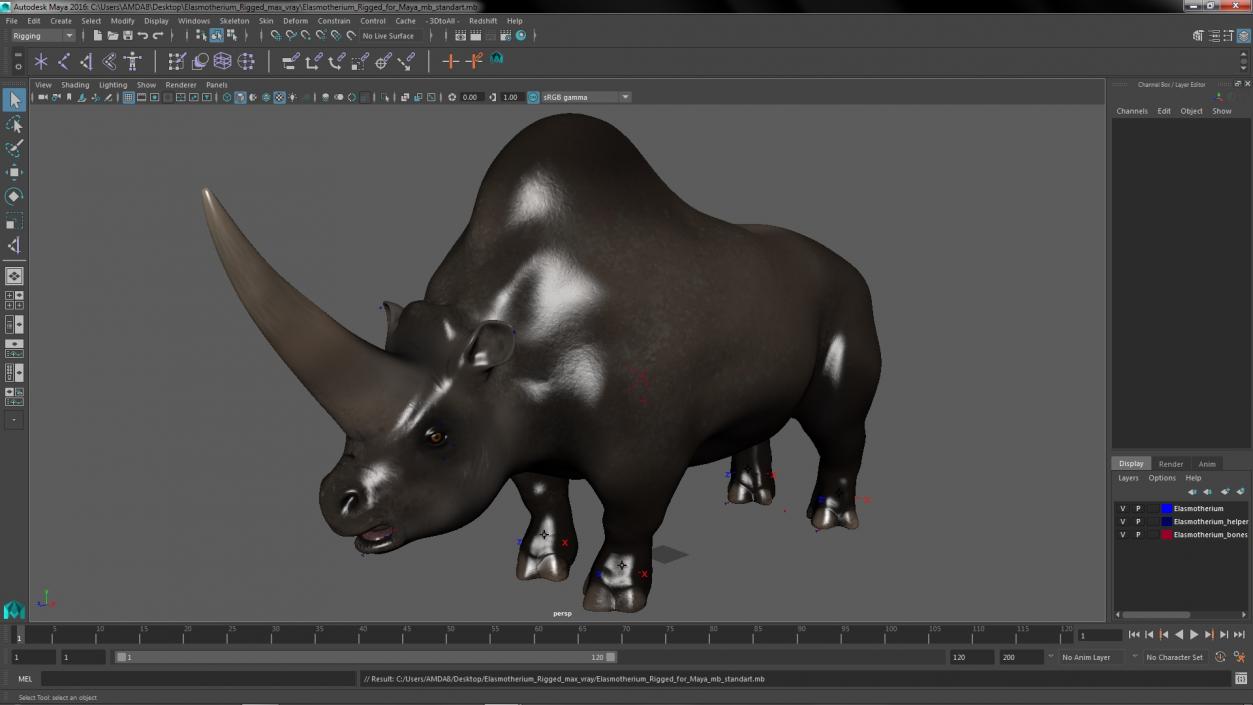 Elasmotherium Rigged for Maya 3D model