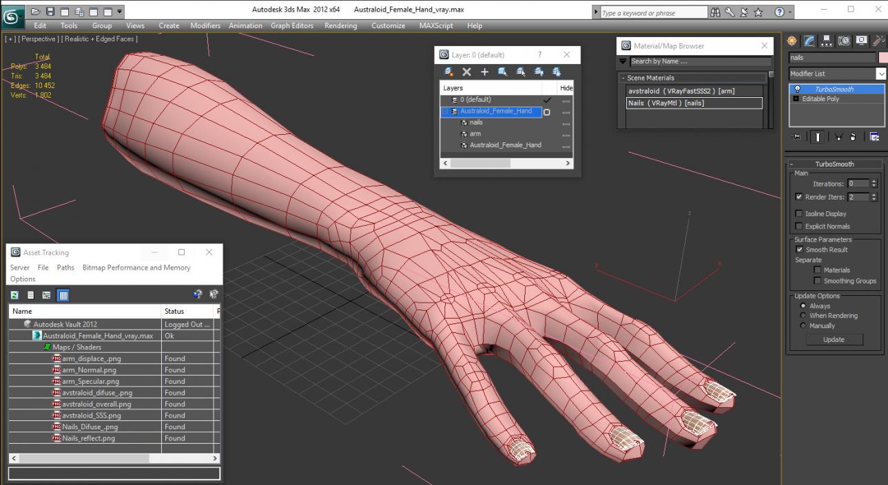 Australoid Female Hand 3D