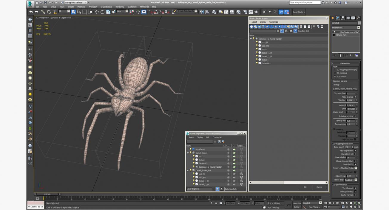 Solifugae or Camel Spider with Fur 3D model