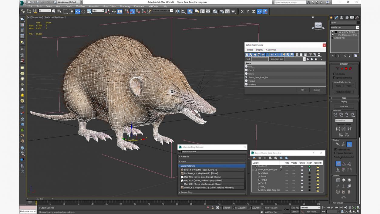 Shrew Base Pose Fur 3D model