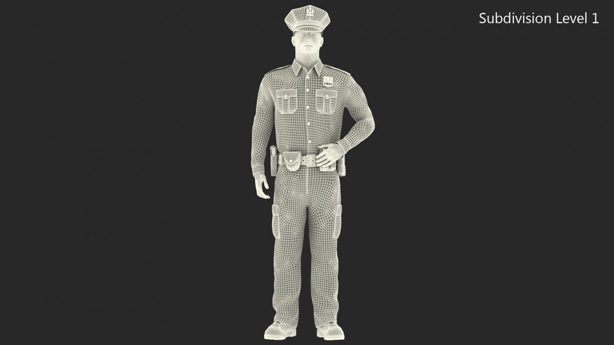 3D model NY Police Officer Standing Pose Fur