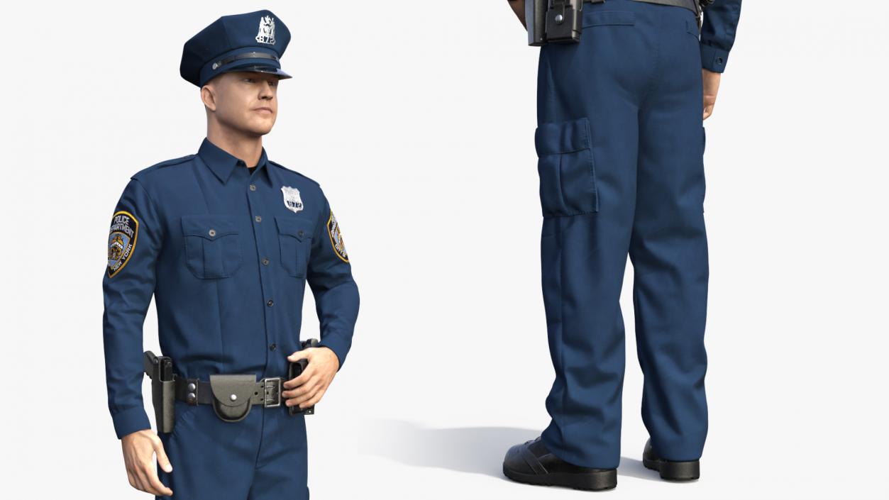 3D model NY Police Officer Standing Pose Fur