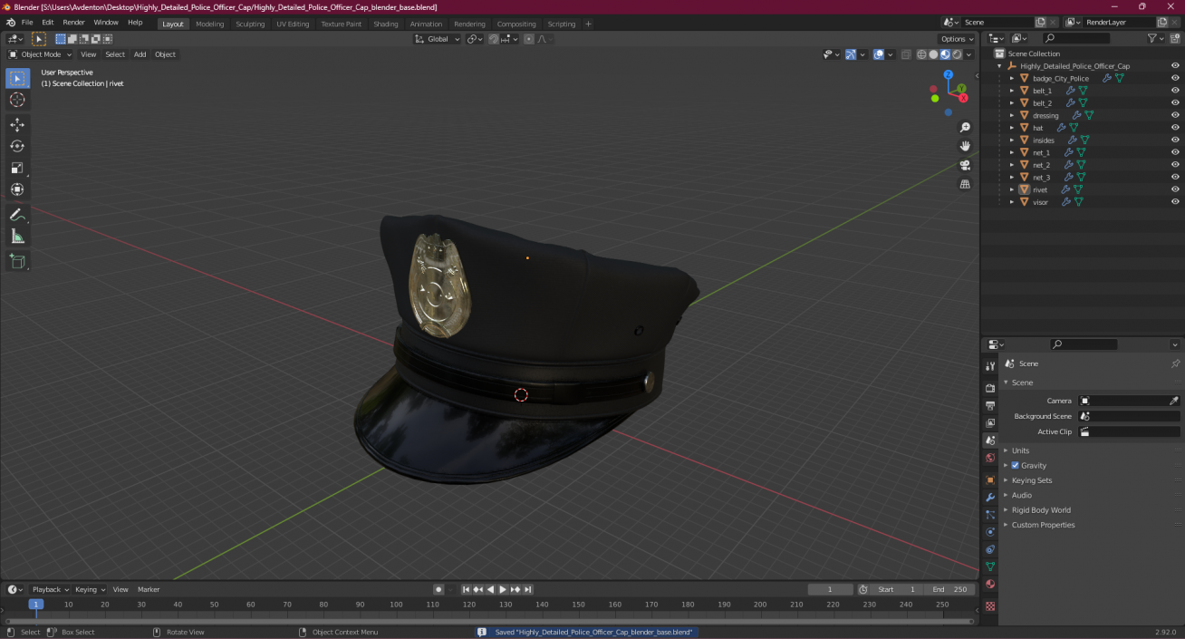 Highly Detailed Police Officer Cap 3D model