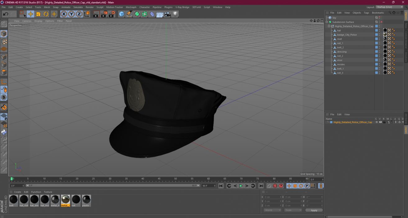 Highly Detailed Police Officer Cap 3D model