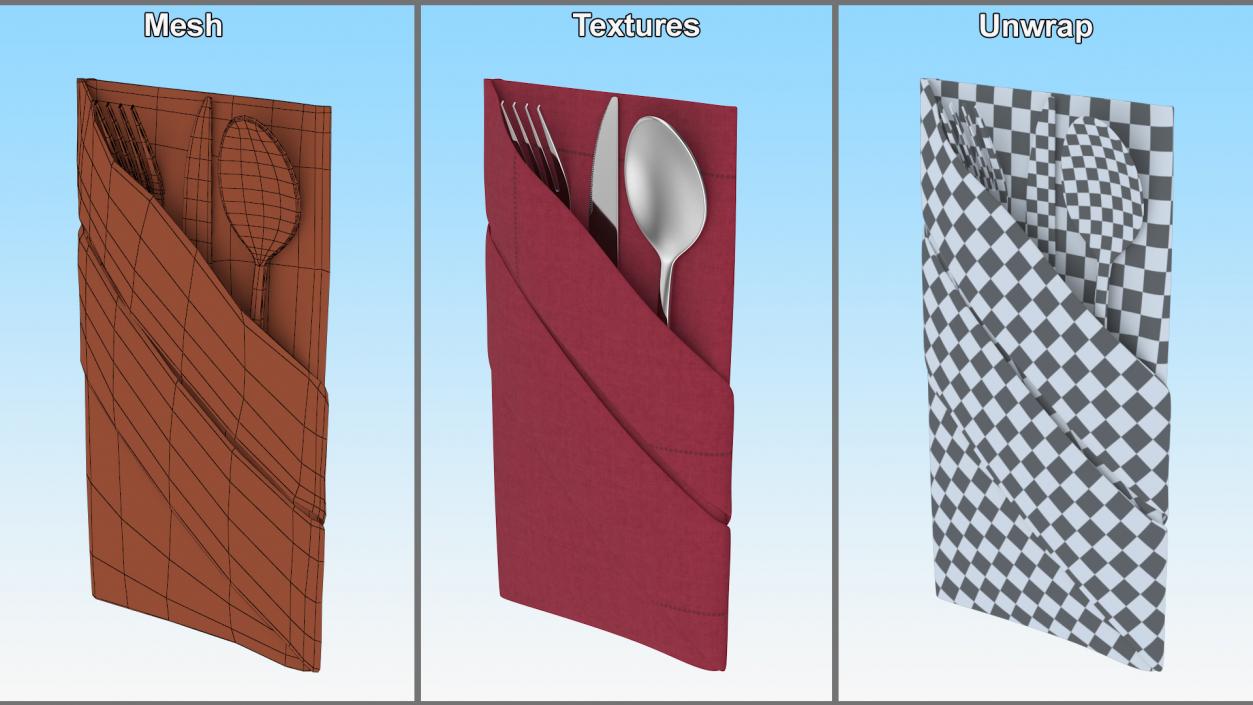 3D model Buffet Napkin Fold with Steel Flatware 2