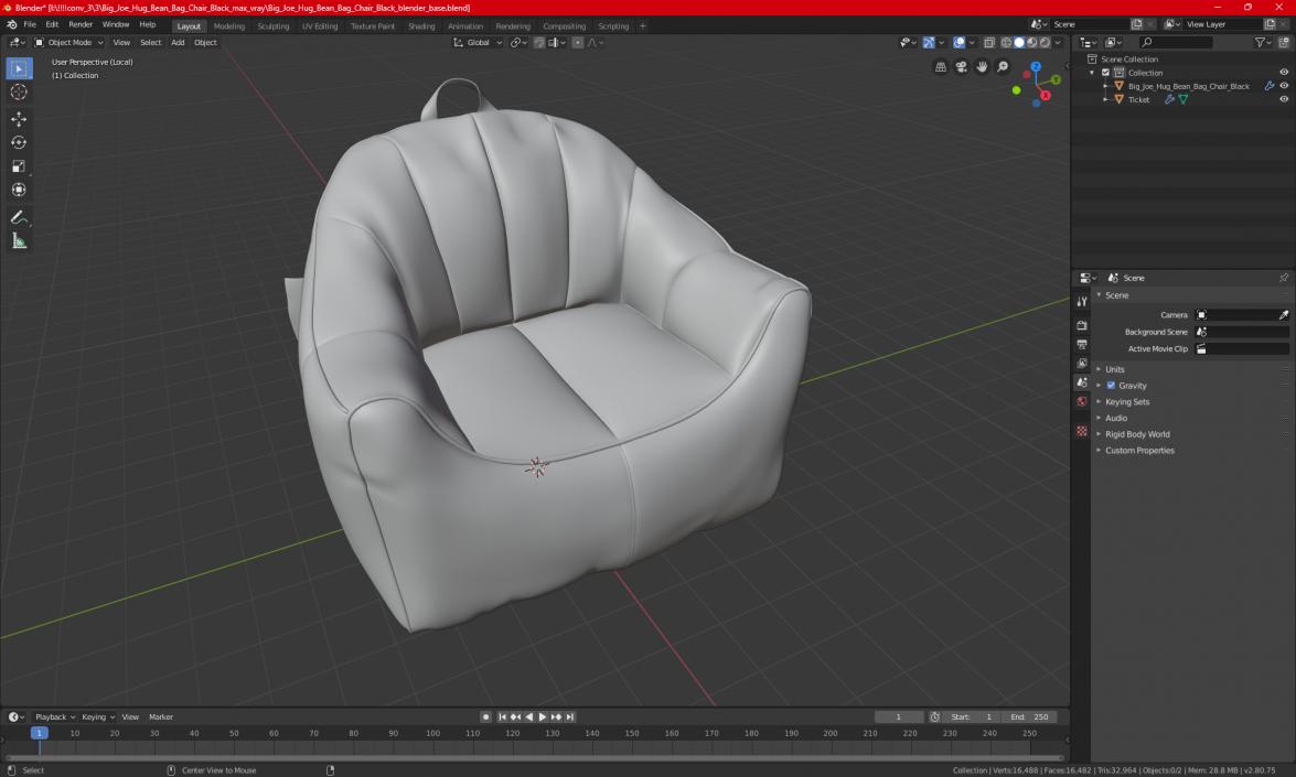 Hug Bean Bag Armchair Black 3D