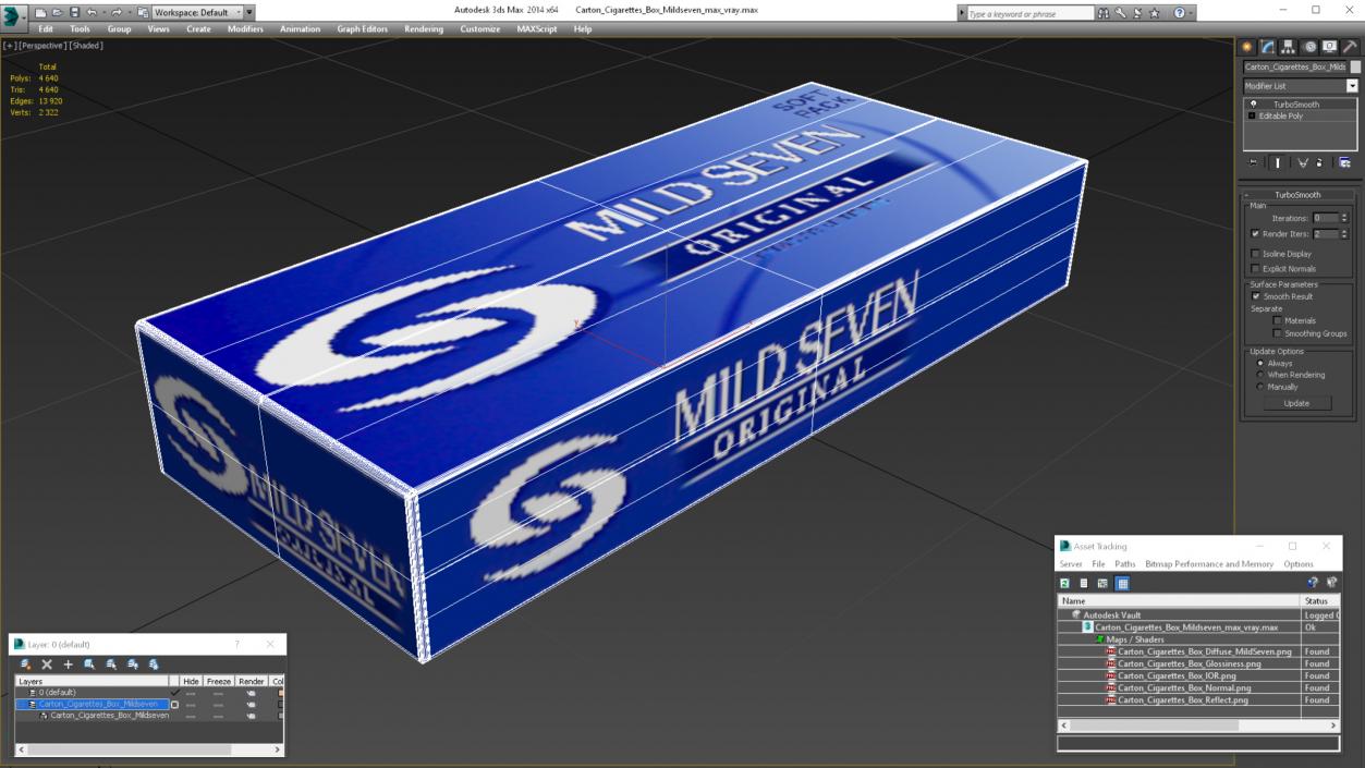 3D Carton Cigarettes Box Mildseven