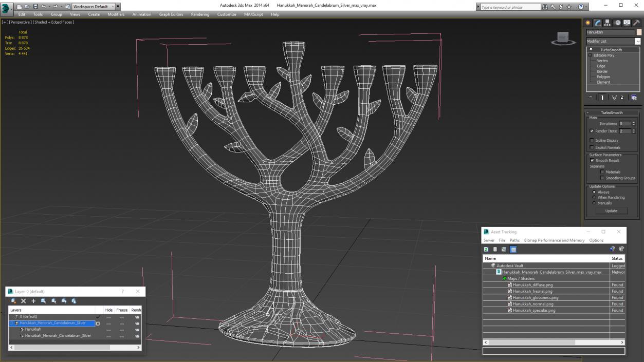 3D model Hanukkah Menorah Candelabrum Silver