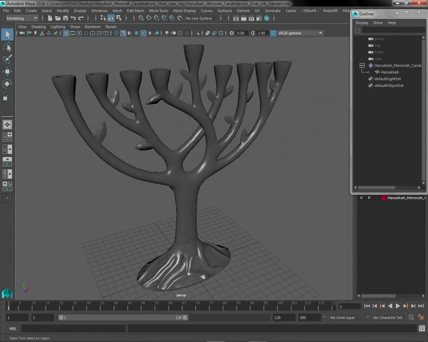 3D model Hanukkah Menorah Candelabrum Silver