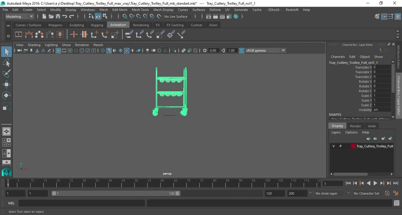 3D model Tray Cutlery Trolley Full