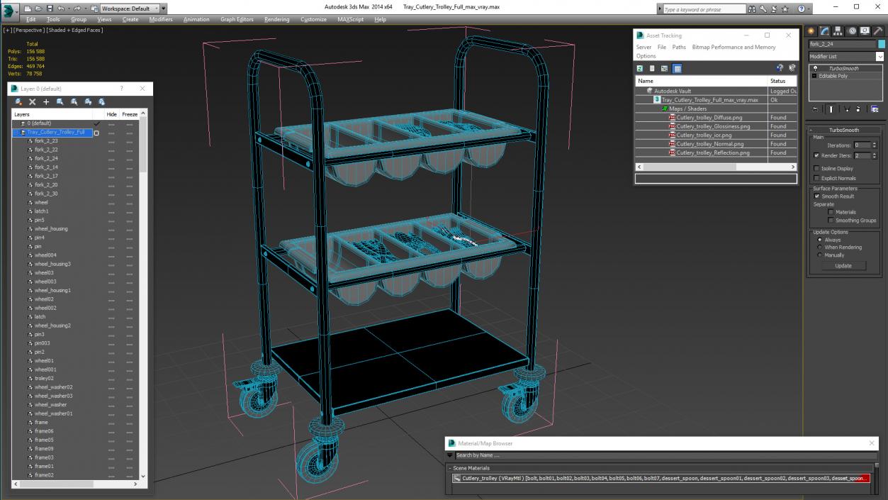 3D model Tray Cutlery Trolley Full