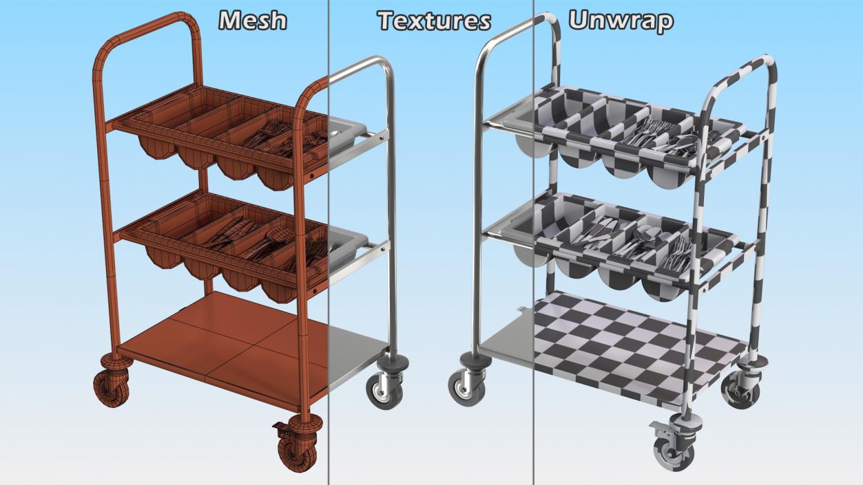 3D model Tray Cutlery Trolley Full