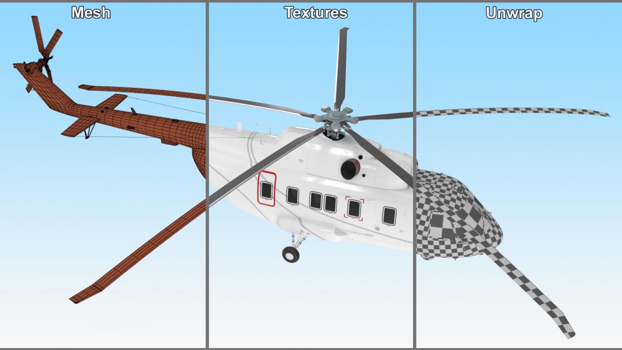 3D Helicopter MI-171 A3 White Rigged model