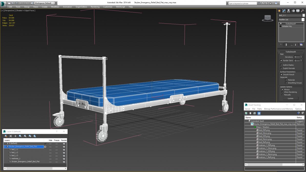 3D Stryker Emergency Relief Bed Flat model