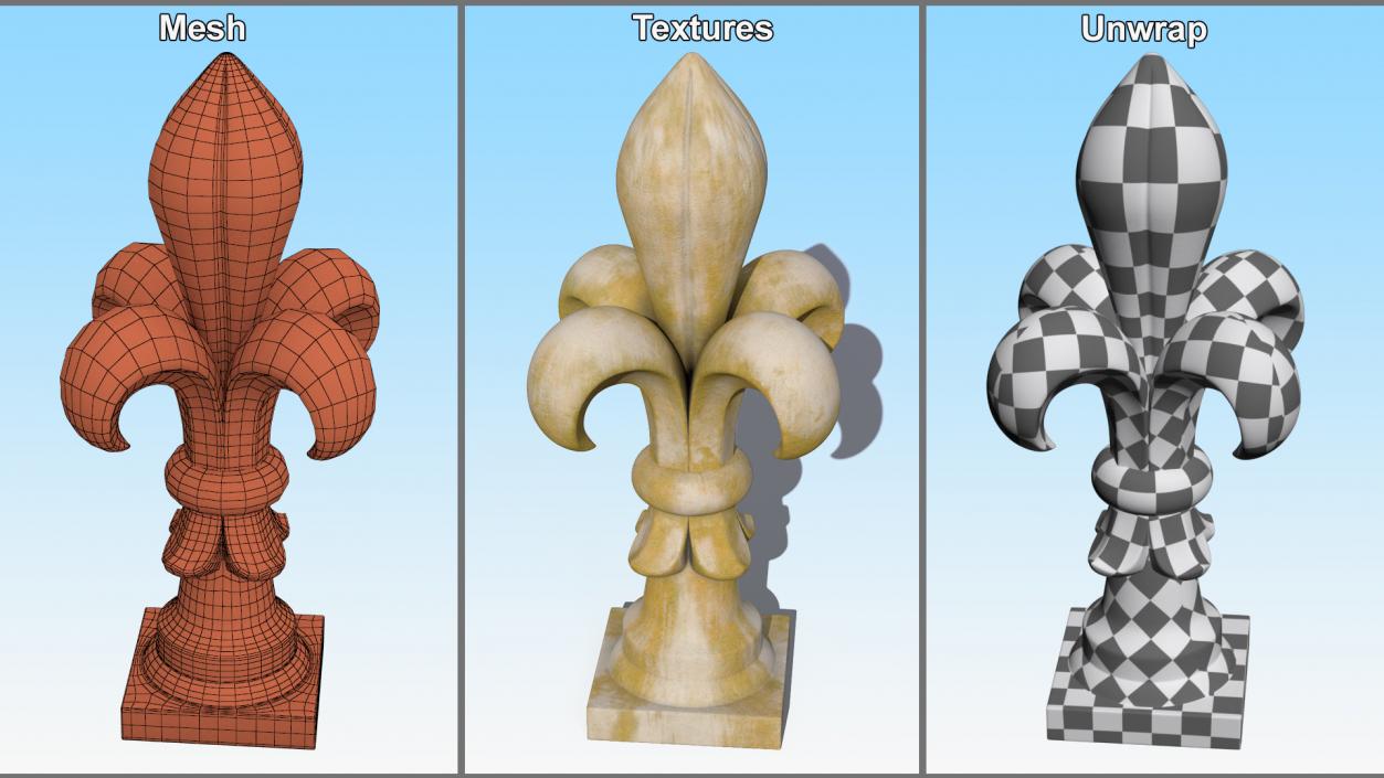 3D Fleur De Lis Finial Marble