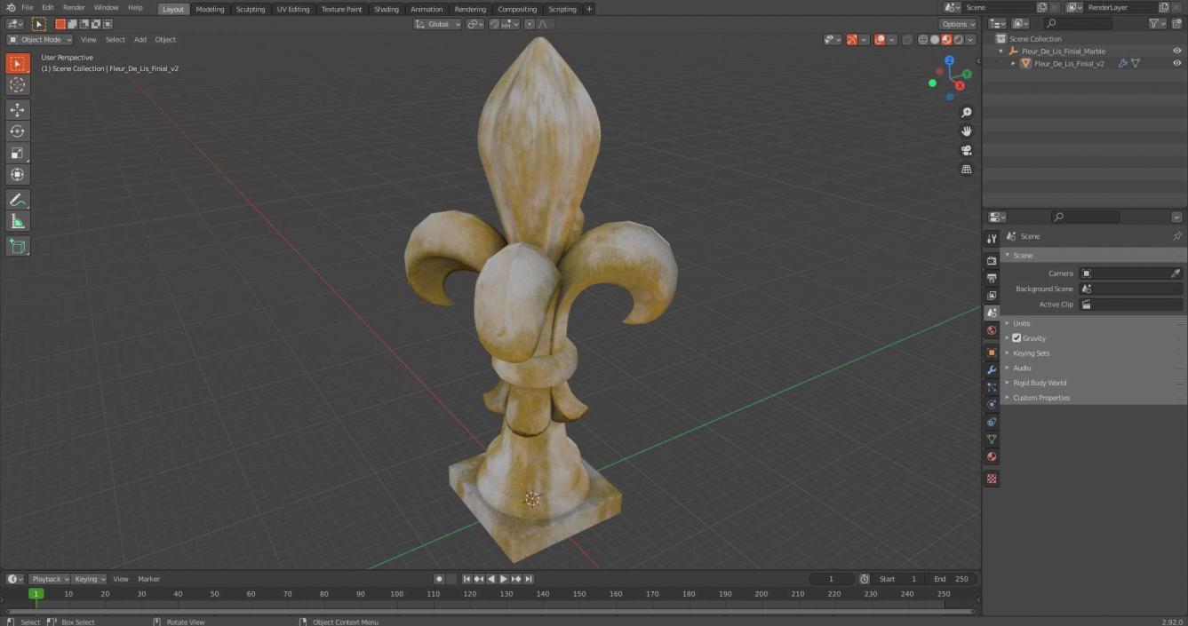 3D Fleur De Lis Finial Marble