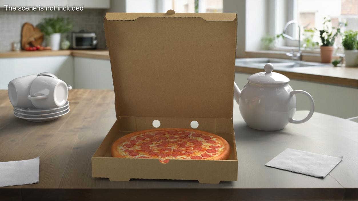 Pepperoni Pizza in Cardboard Box 3D