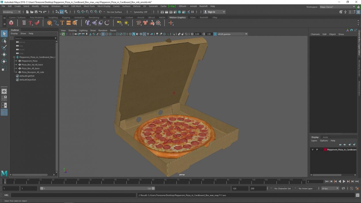 Pepperoni Pizza in Cardboard Box 3D