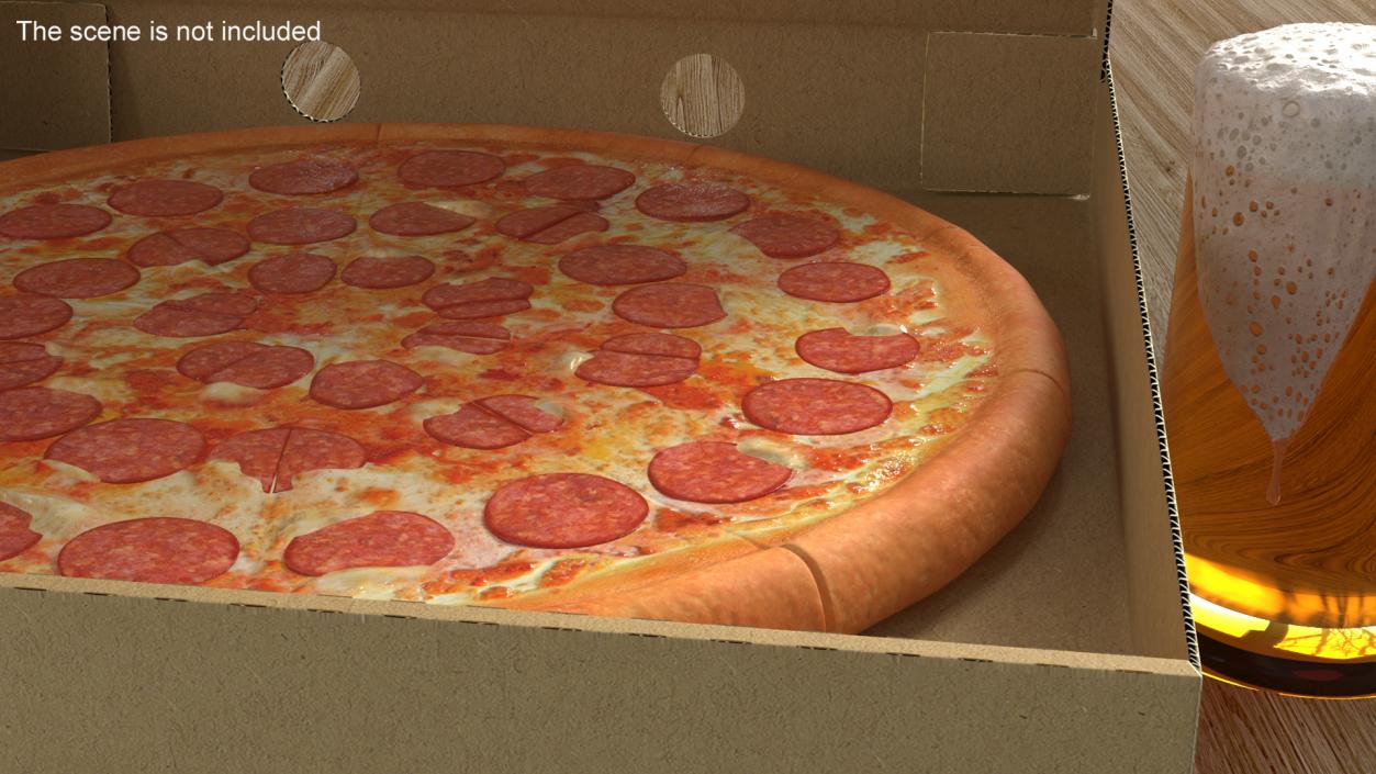 Pepperoni Pizza in Cardboard Box 3D