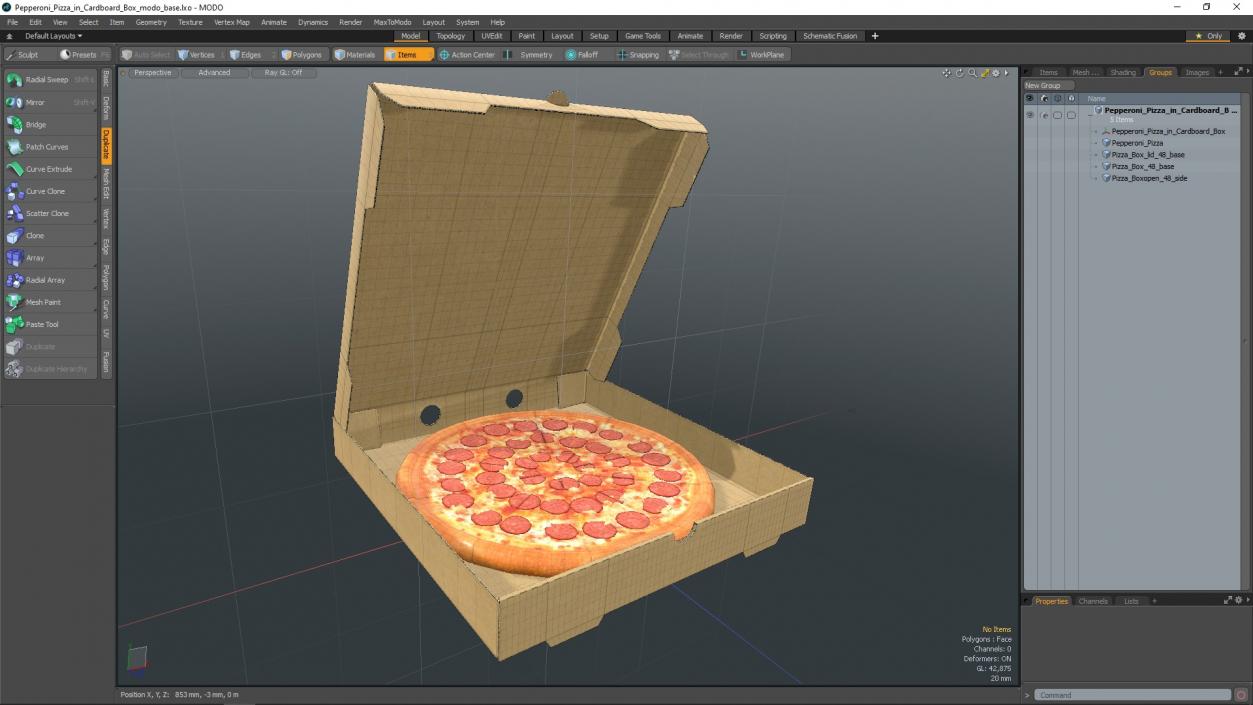 Pepperoni Pizza in Cardboard Box 3D