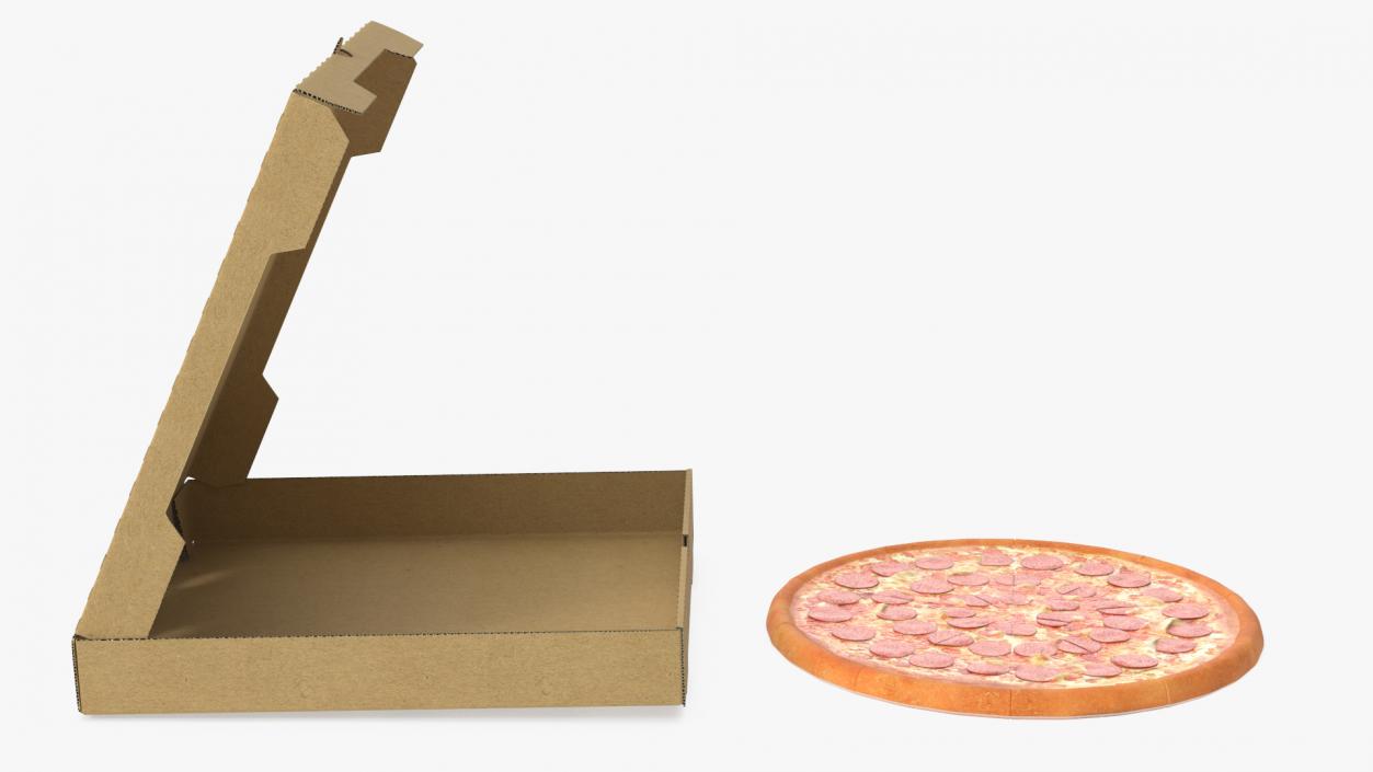 Pepperoni Pizza in Cardboard Box 3D