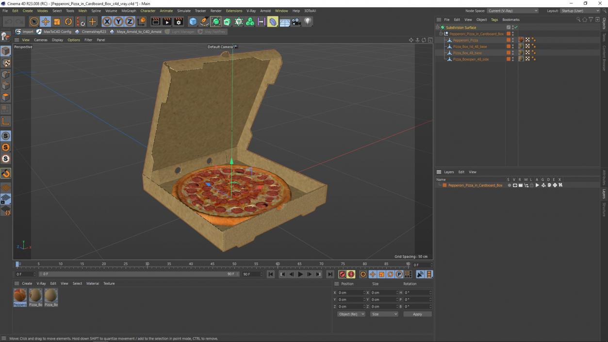 Pepperoni Pizza in Cardboard Box 3D