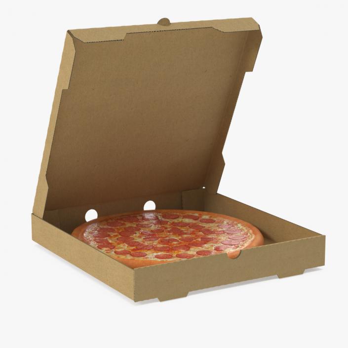 Pepperoni Pizza in Cardboard Box 3D