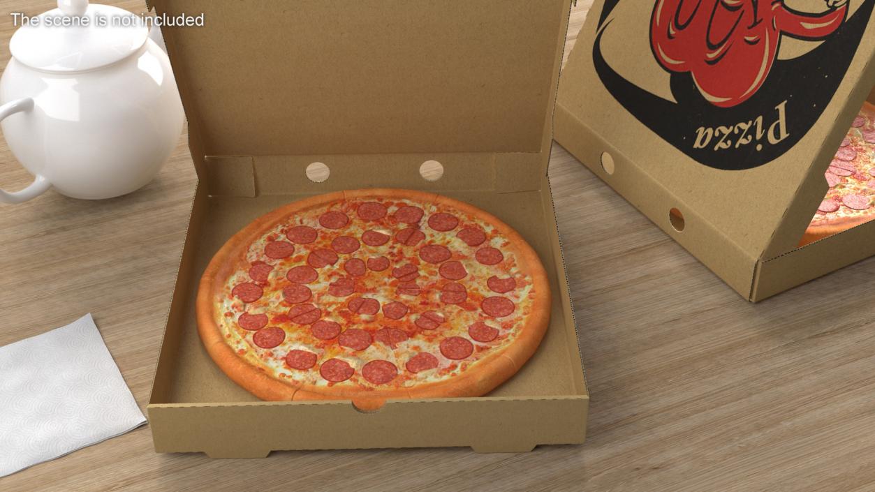 Pepperoni Pizza in Cardboard Box 3D