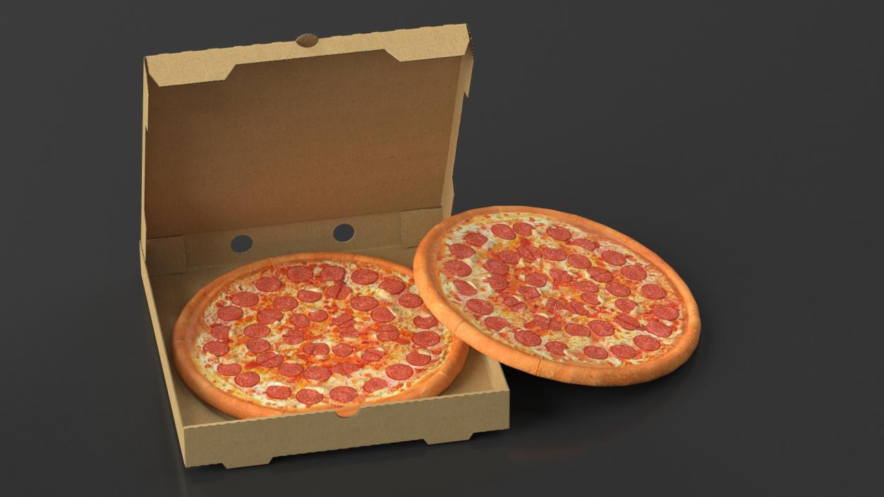 Pepperoni Pizza in Cardboard Box 3D