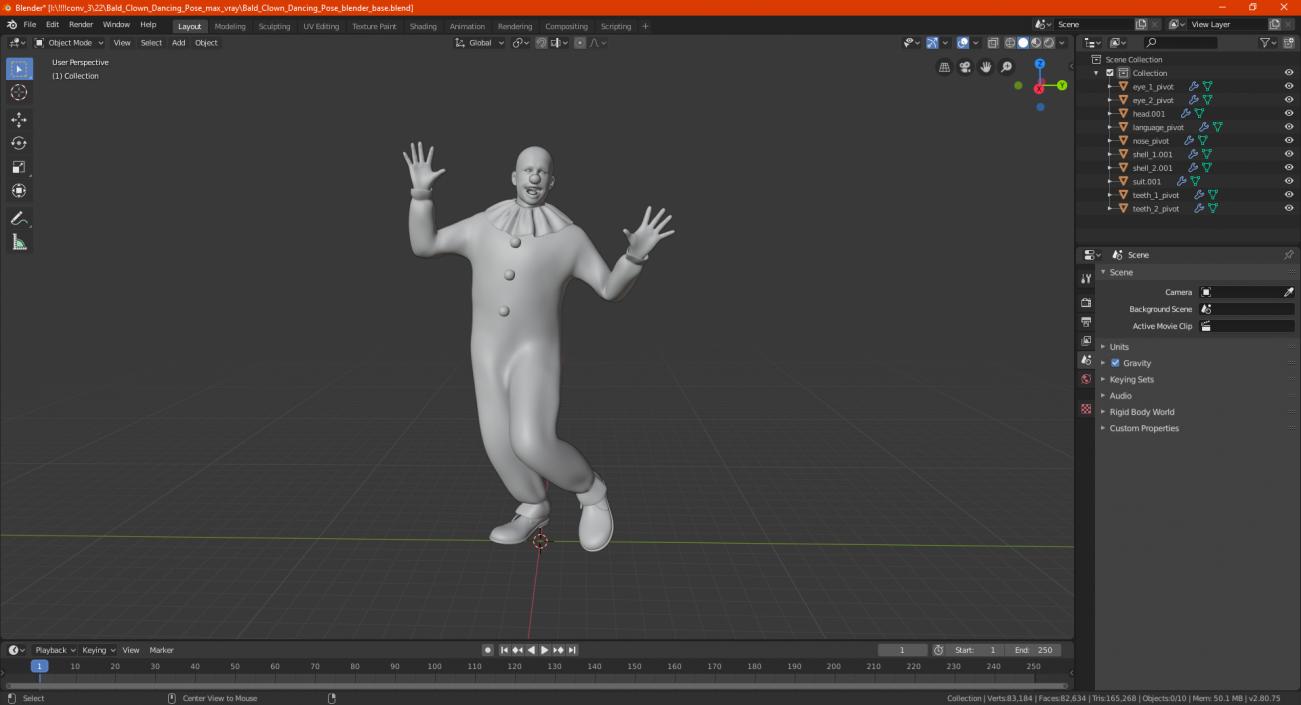 3D Bald Clown Dancing Pose model