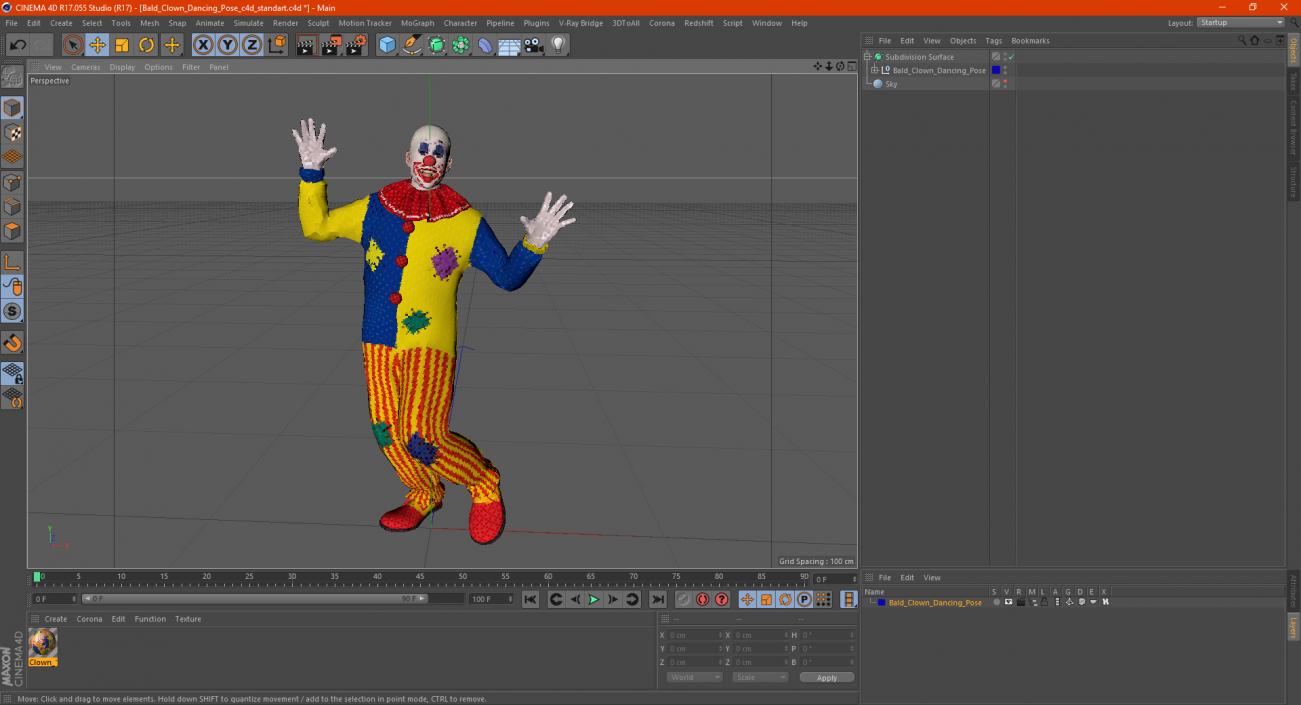 3D Bald Clown Dancing Pose model