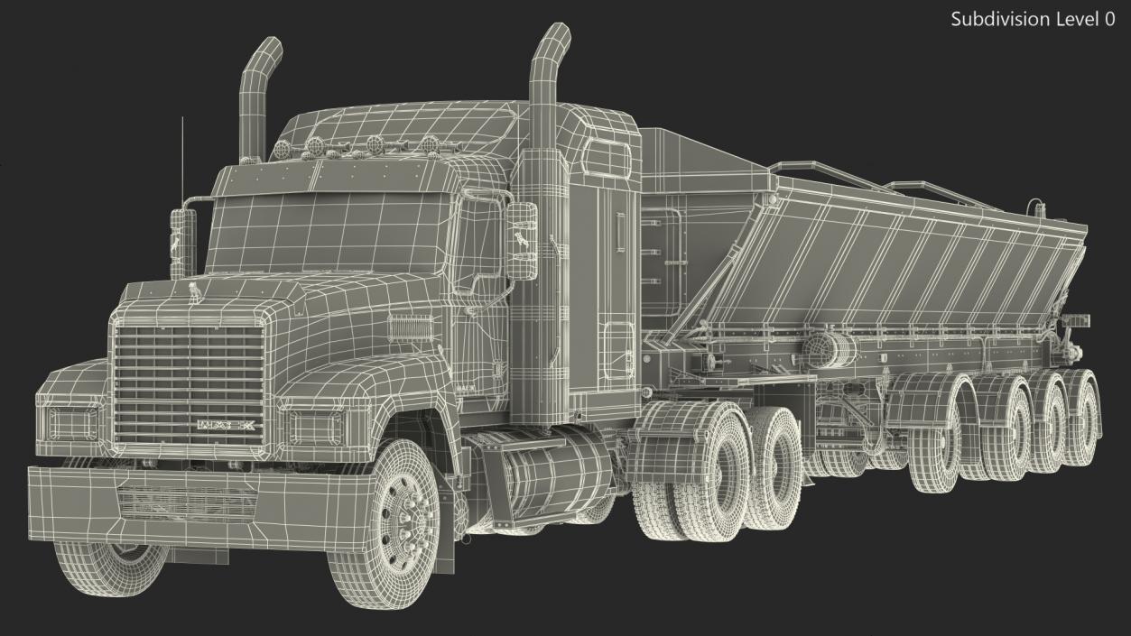 3D model Truck Mack CHU613 With Trailer ABS LRC Full Rigged