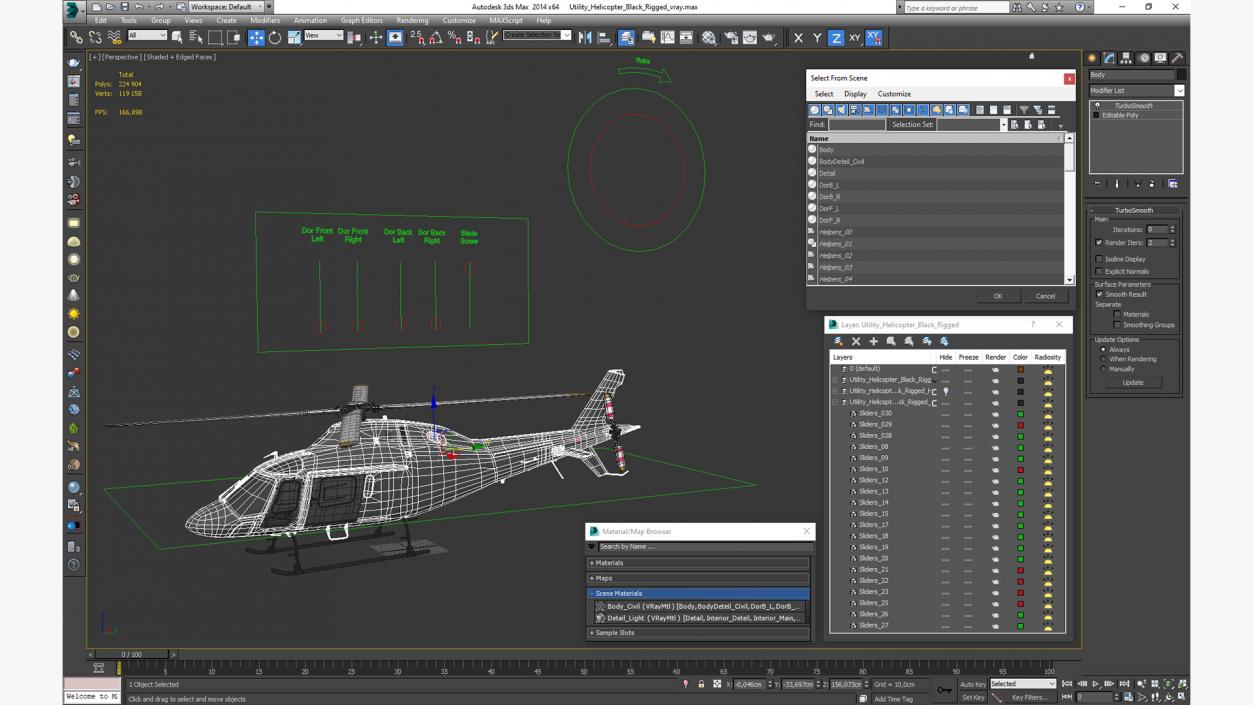 3D Utility Helicopter Black Rigged