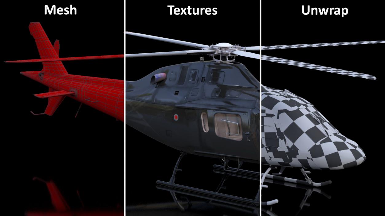 3D Utility Helicopter Black Rigged