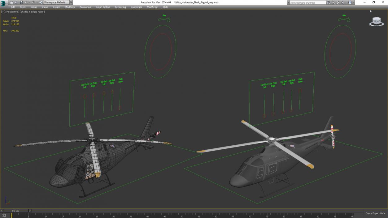 3D Utility Helicopter Black Rigged