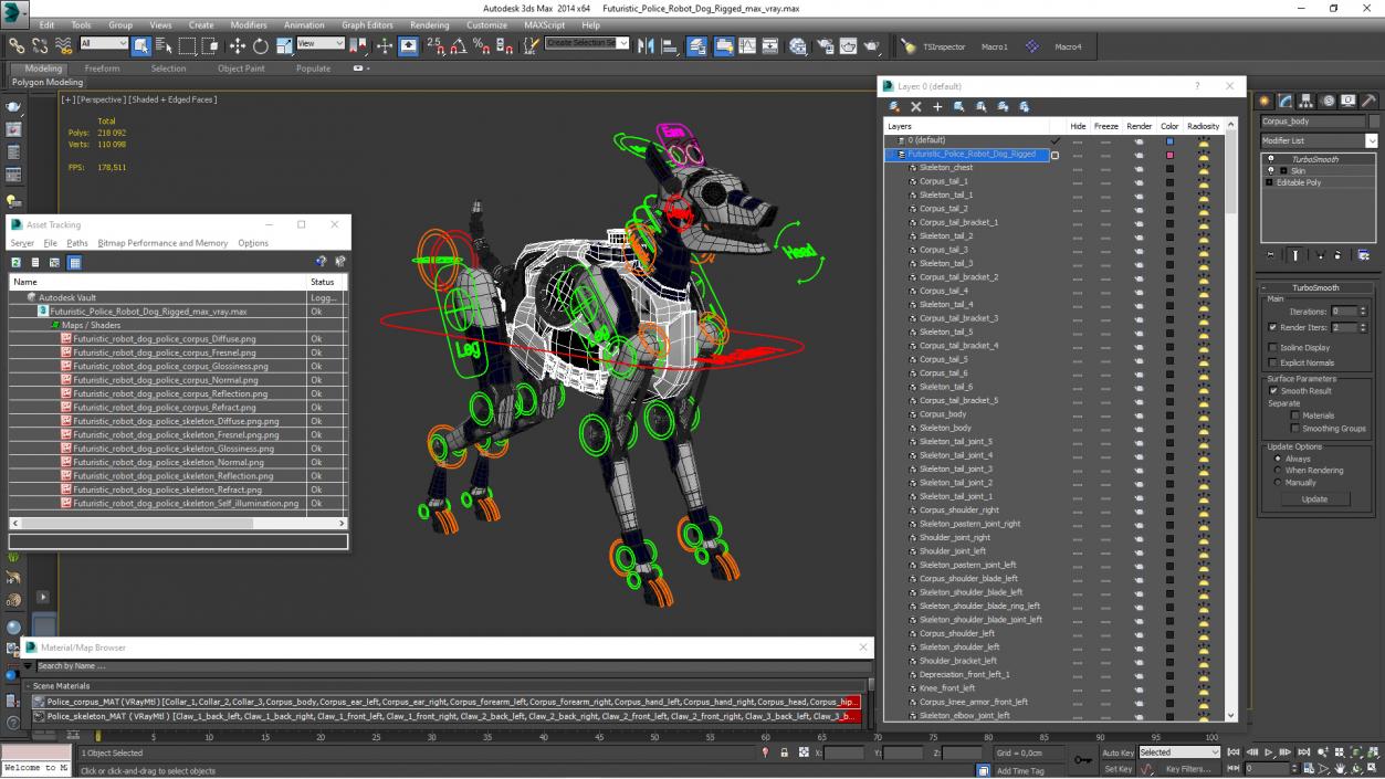 3D Futuristic Police Robot Dog Rigged for Cinema 4D model