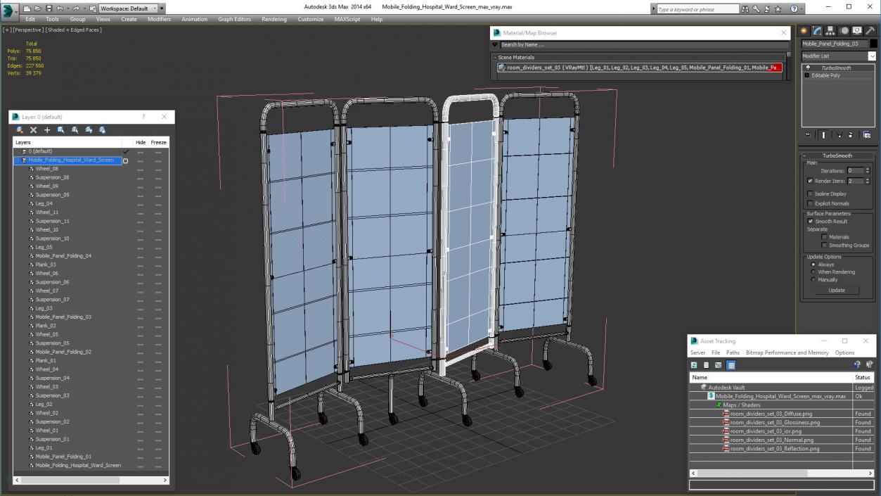 3D model Mobile Folding Hospital Ward Screen