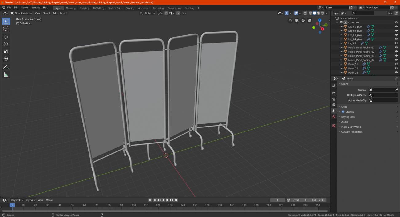 3D model Mobile Folding Hospital Ward Screen