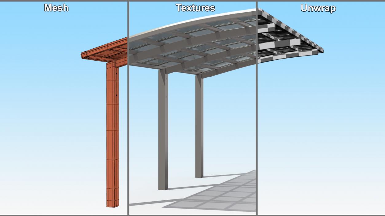 3D model Polycarbonate Car Parking Shed Gray