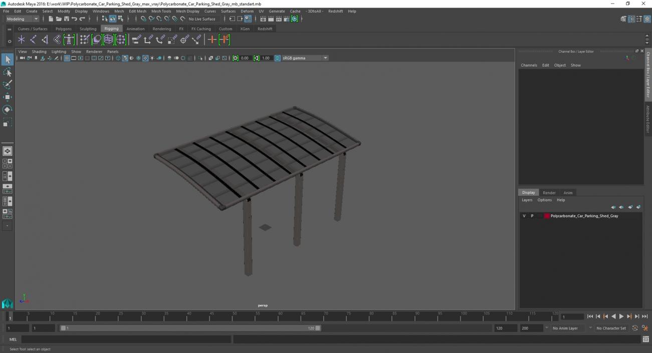 3D model Polycarbonate Car Parking Shed Gray