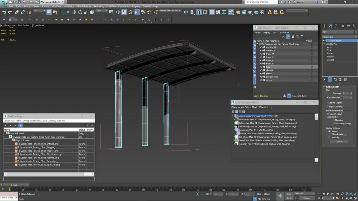 3D model Polycarbonate Car Parking Shed Gray