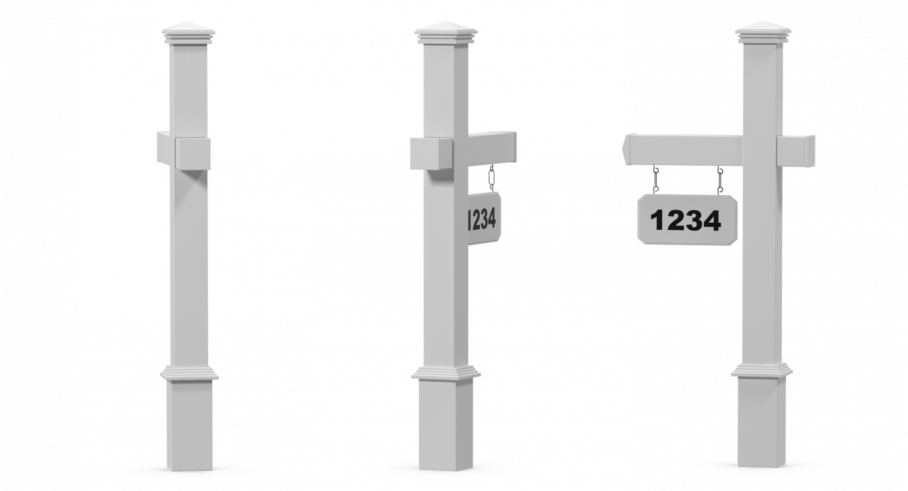 3D Wooden Mailbox Stand with Plate Number model