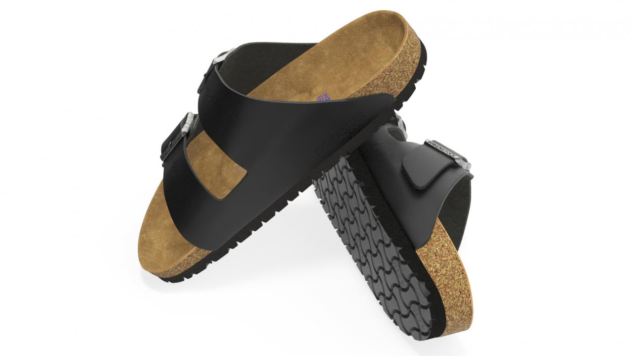 3D model Man Soft Footbed Sandals Black