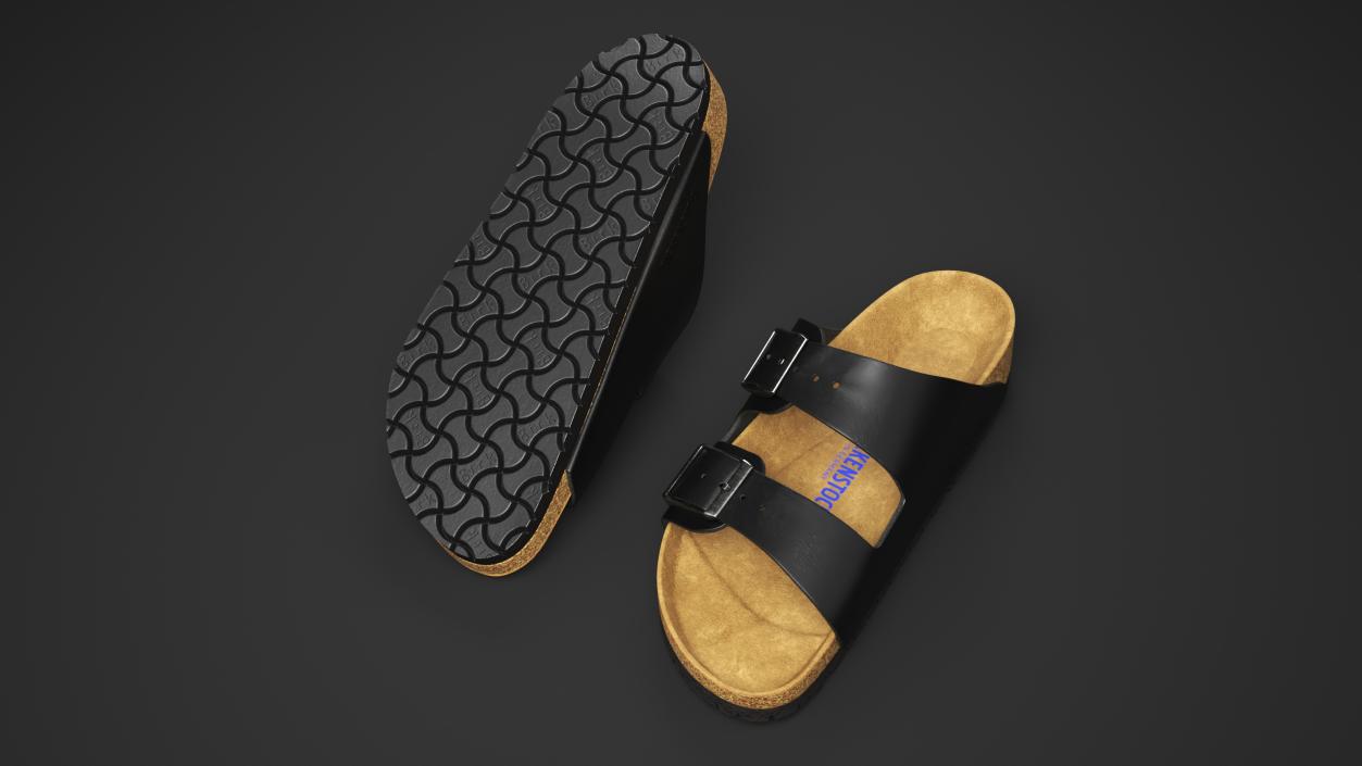 3D model Man Soft Footbed Sandals Black