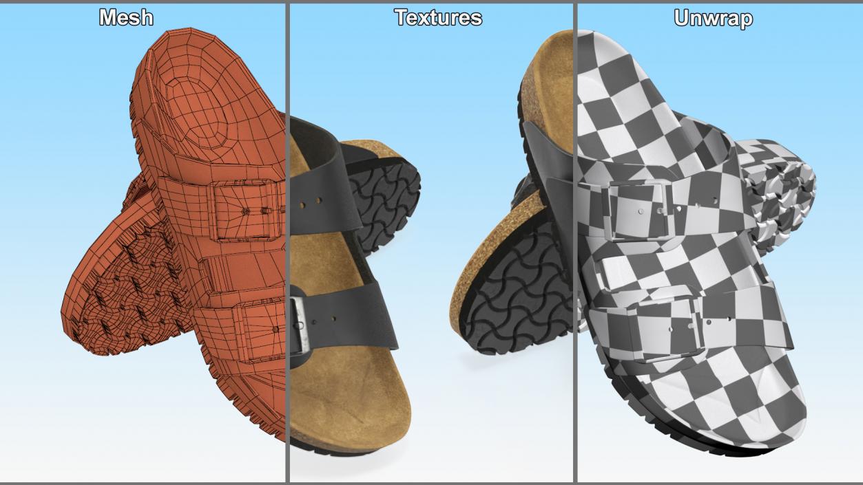 3D model Man Soft Footbed Sandals Black