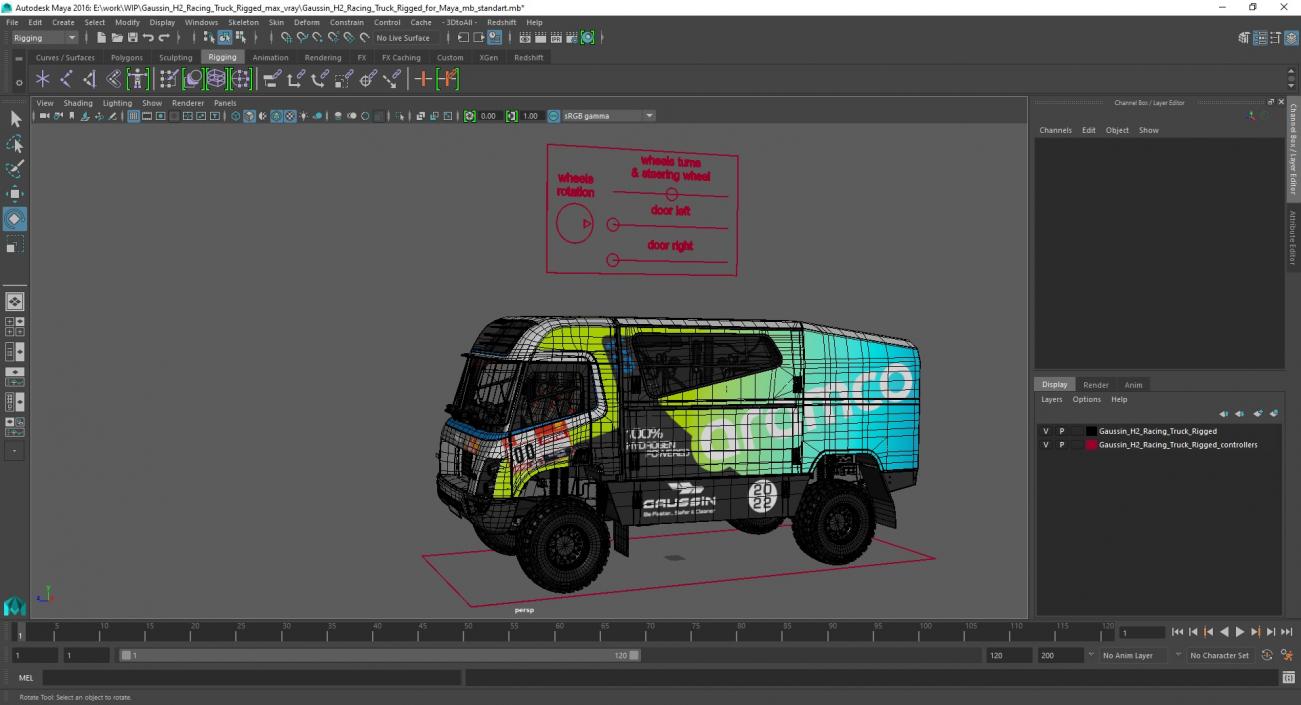 Gaussin H2 Racing Truck Rigged for Maya 3D model