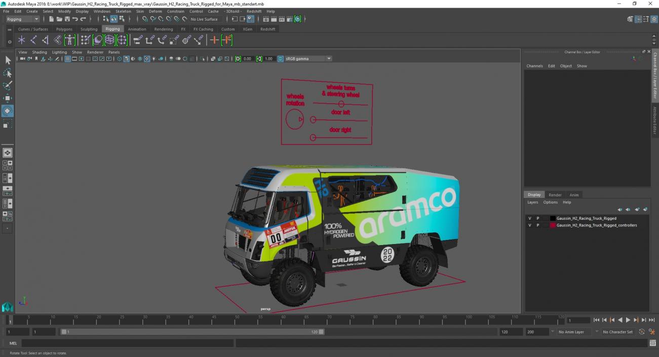 Gaussin H2 Racing Truck Rigged for Maya 3D model