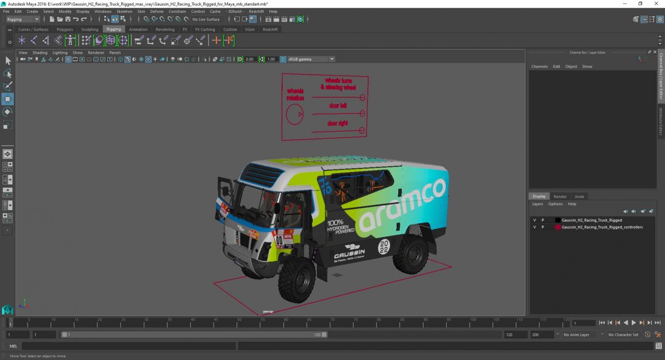 Gaussin H2 Racing Truck Rigged for Maya 3D model